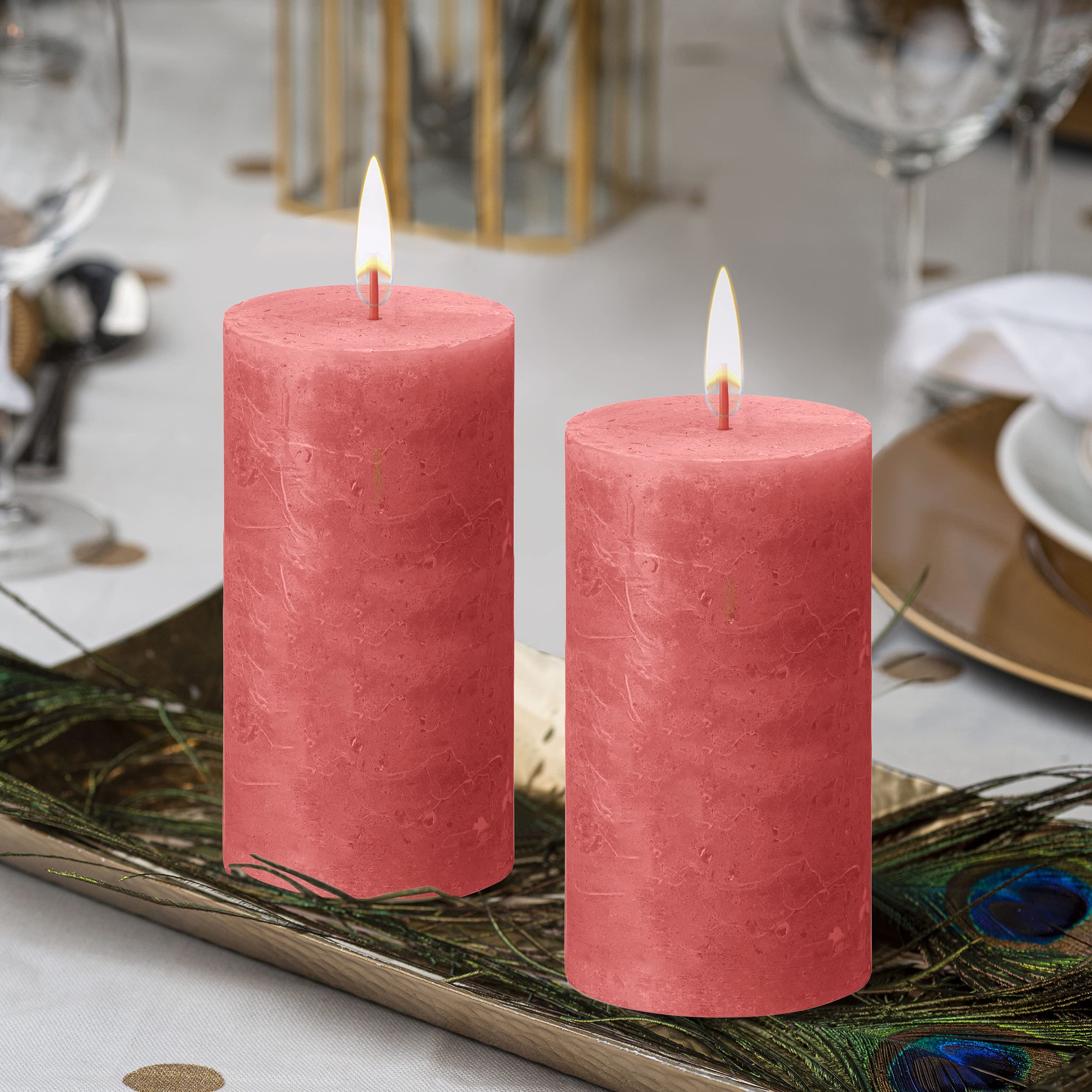 BOLSIUS 4 Pack Blossom Pink Rustic Pillar Candles - 2.75 X 5 Inches - Premium European Quality - includes Natural Plant-Based Wax - Unscented Dripless Smokeless 60 Hour Party Décor Candles