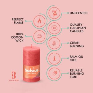 BOLSIUS 4 Pack Blossom Pink Rustic Pillar Candles - 2.75 X 5 Inches - Premium European Quality - includes Natural Plant-Based Wax - Unscented Dripless Smokeless 60 Hour Party Décor Candles