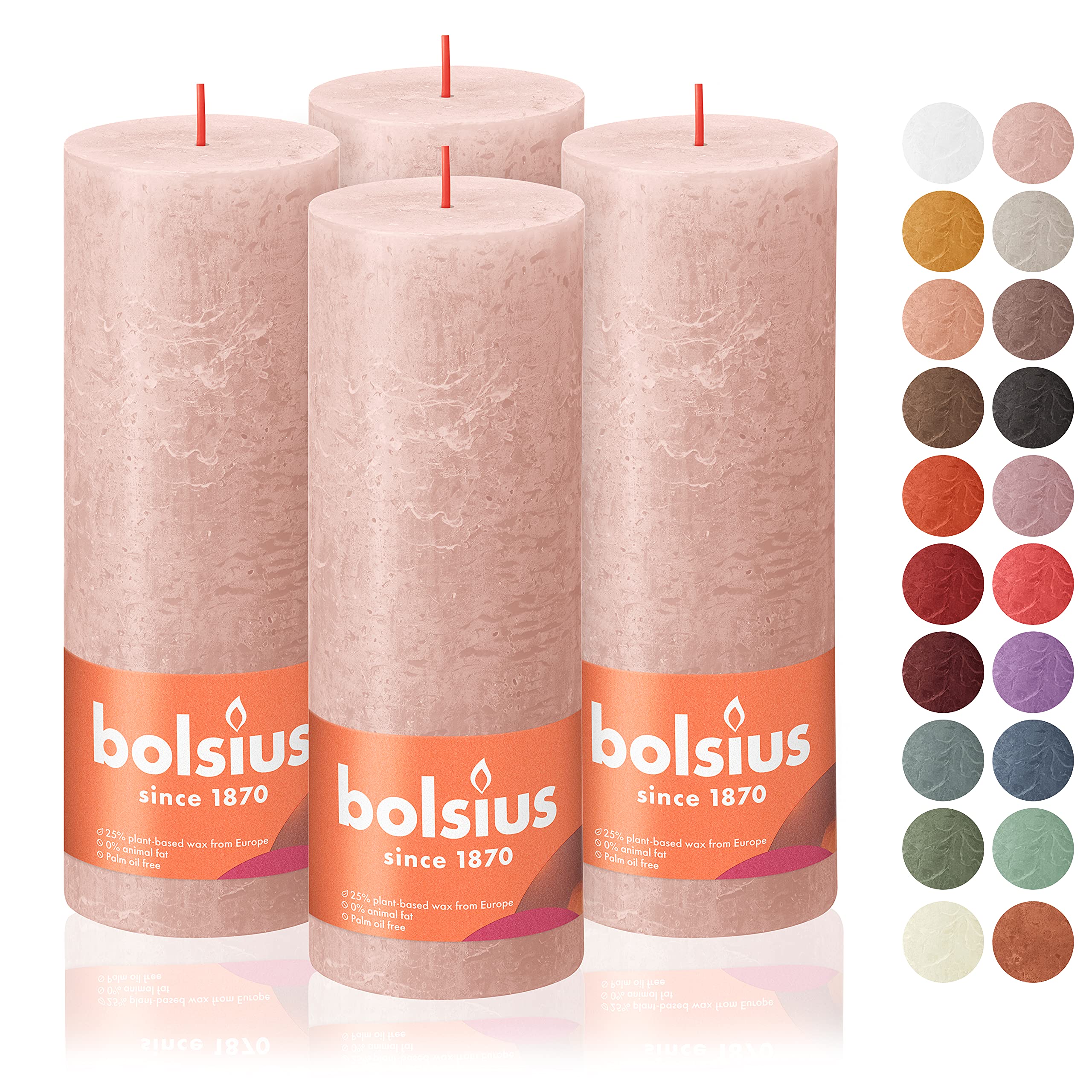 BOLSIUS 4 Pack Misty Pink Rustic Pillar Candles - 2.75 X 7.5 Inches - Premium European Quality - includes Natural Plant-Based Wax - Unscented Dripless Smokeless 85 Hour Party and Wedding Candles