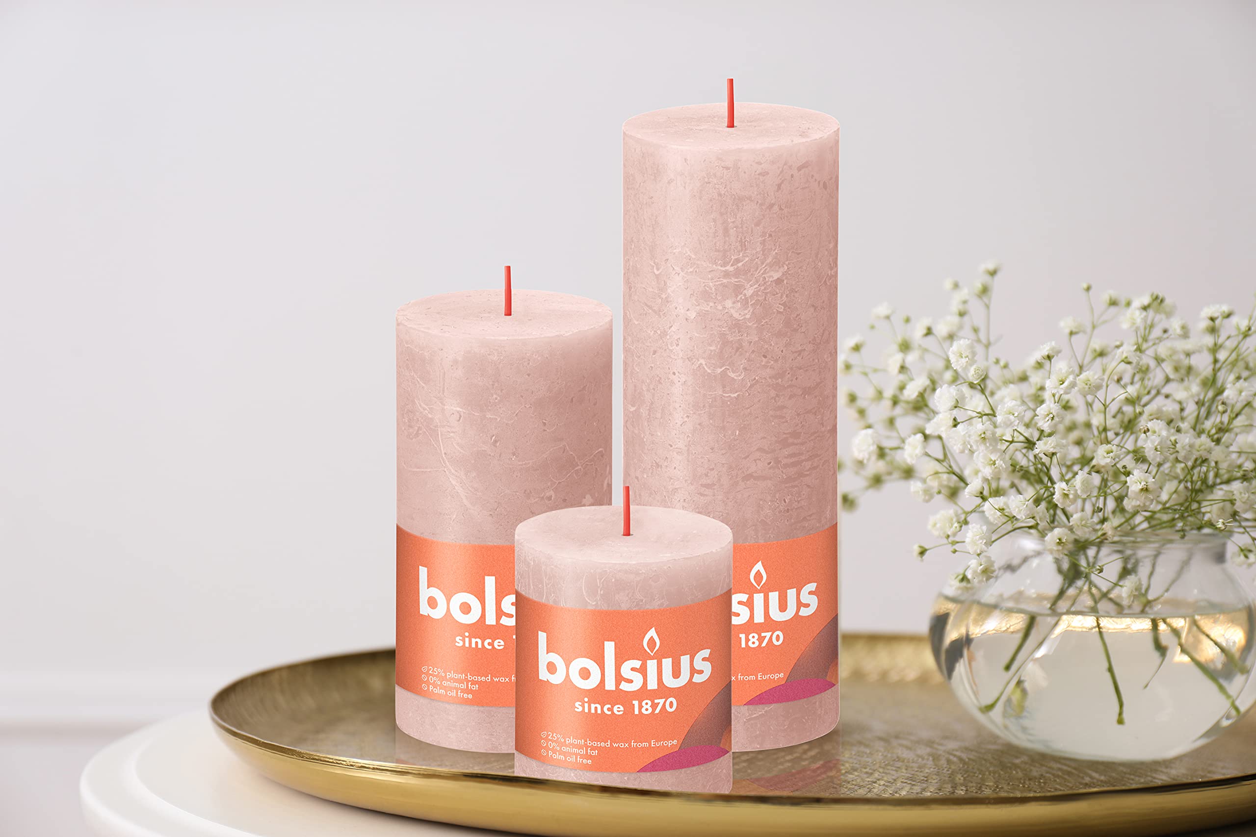 BOLSIUS 4 Pack Misty Pink Rustic Pillar Candles - 2.75 X 7.5 Inches - Premium European Quality - includes Natural Plant-Based Wax - Unscented Dripless Smokeless 85 Hour Party and Wedding Candles