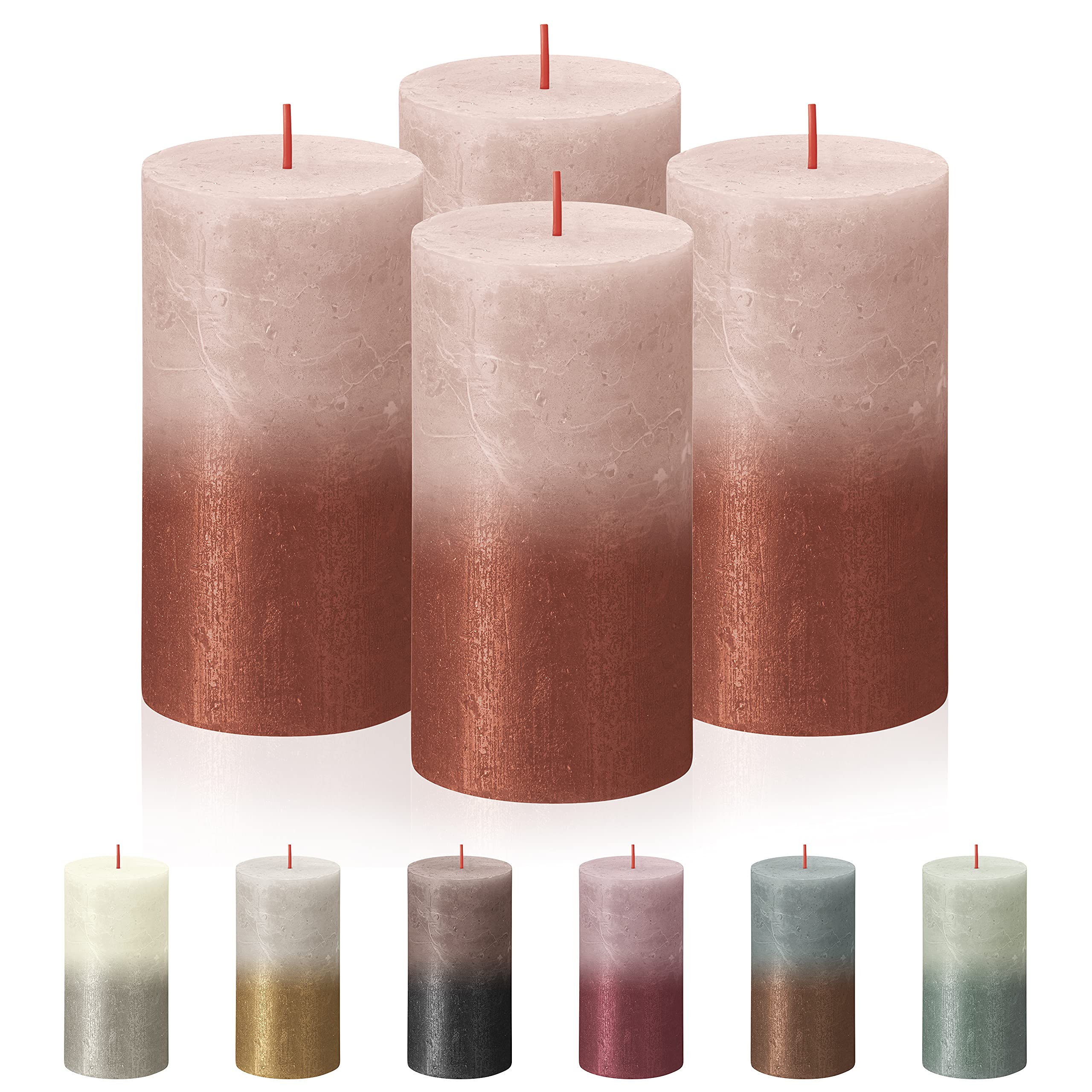 BOLSIUS 4 Pack Misty Pink/Amber Sunset Rustic Metallic Pillar Candles - 2.75 X 5 Inches - Fine European Quality - includes Natural Plant-Based Wax - Unscented Dripless Smokeless 60 Hour Candles