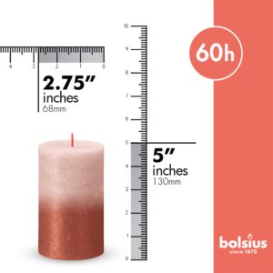 BOLSIUS 4 Pack Misty Pink/Amber Sunset Rustic Metallic Pillar Candles - 2.75 X 5 Inches - Fine European Quality - includes Natural Plant-Based Wax - Unscented Dripless Smokeless 60 Hour Candles