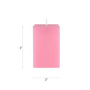 Mega Candles 1 pc Unscented Pink Square Pillar Candle, Hand Poured Premium Wax Candles 2 Inch x 3 Inch, Home Décor, Wedding Receptions, Baby Showers, Birthdays, Celebrations, Party Favors & More