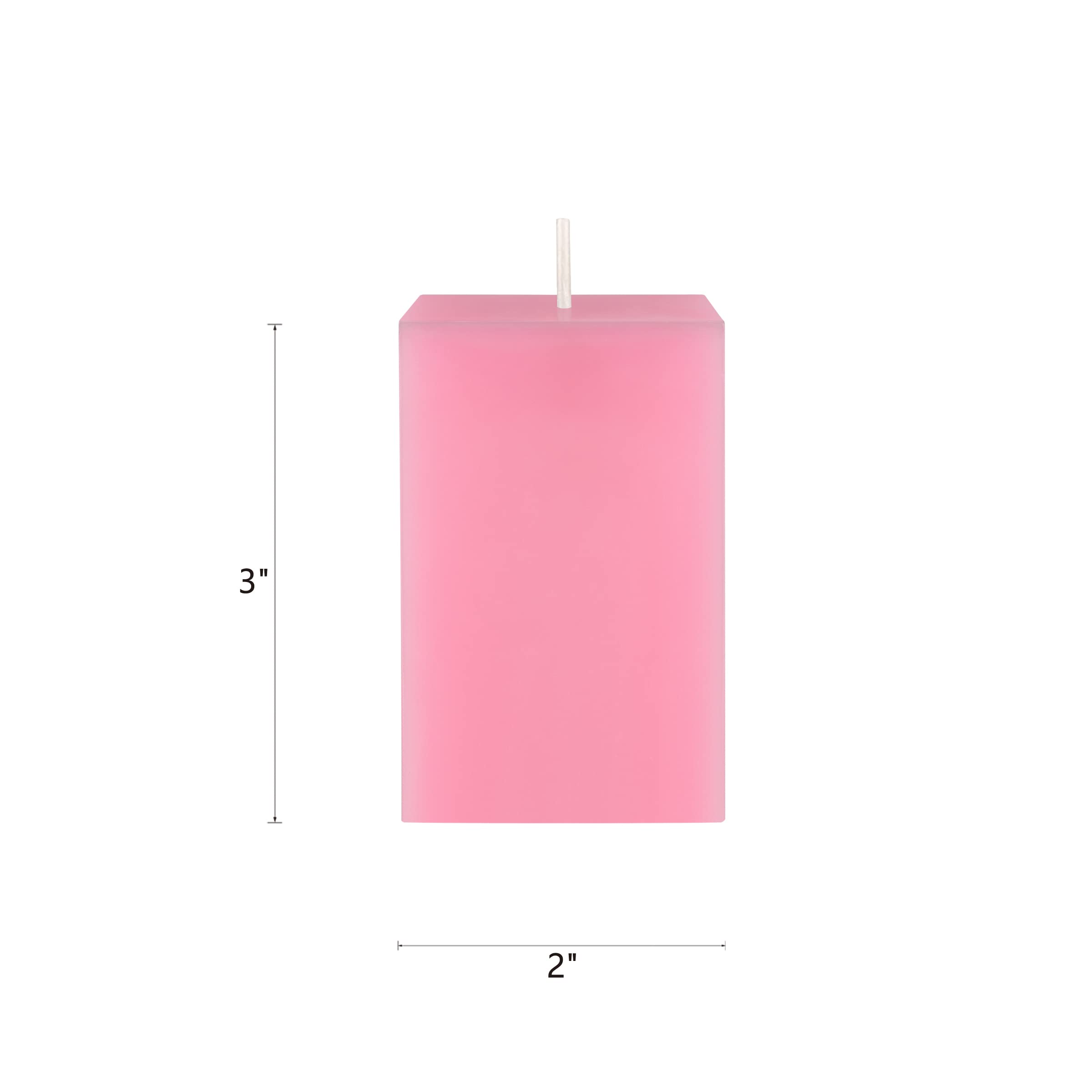 Mega Candles 1 pc Unscented Pink Square Pillar Candle, Hand Poured Premium Wax Candles 2 Inch x 3 Inch, Home Décor, Wedding Receptions, Baby Showers, Birthdays, Celebrations, Party Favors & More