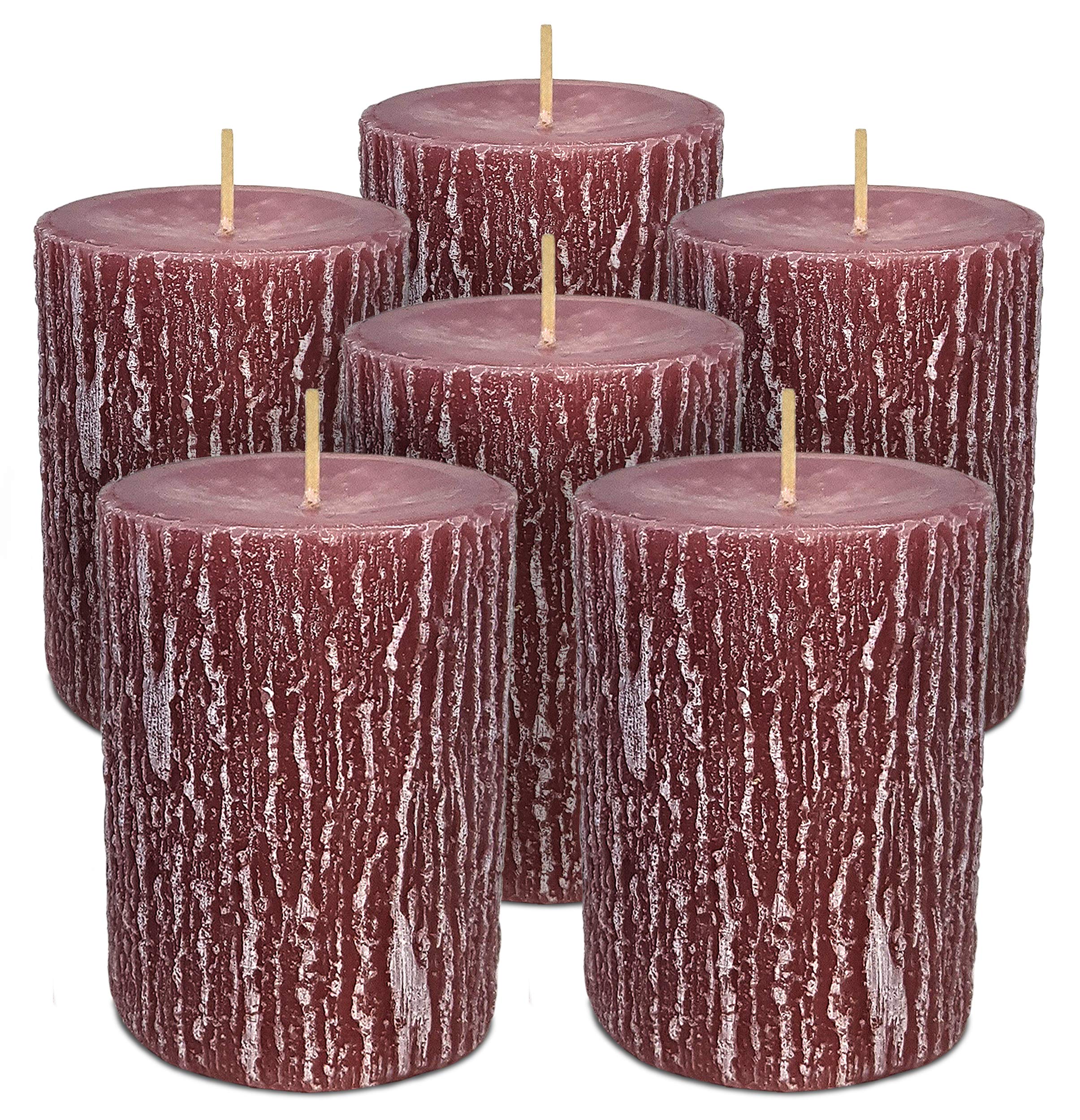 Hyoola Timberline Pillar Candles - 6 Pack - Rose Pink Pillar Candles - European Made Rustic Pillar Candle - 2.5 Inch x 3.5 Inch