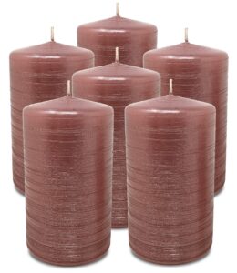 hyoola brushed metallic pillar candles - 6 pack - rose pink pillar candles - european made decorative pillar candles - 2.75 inch x 5 inch