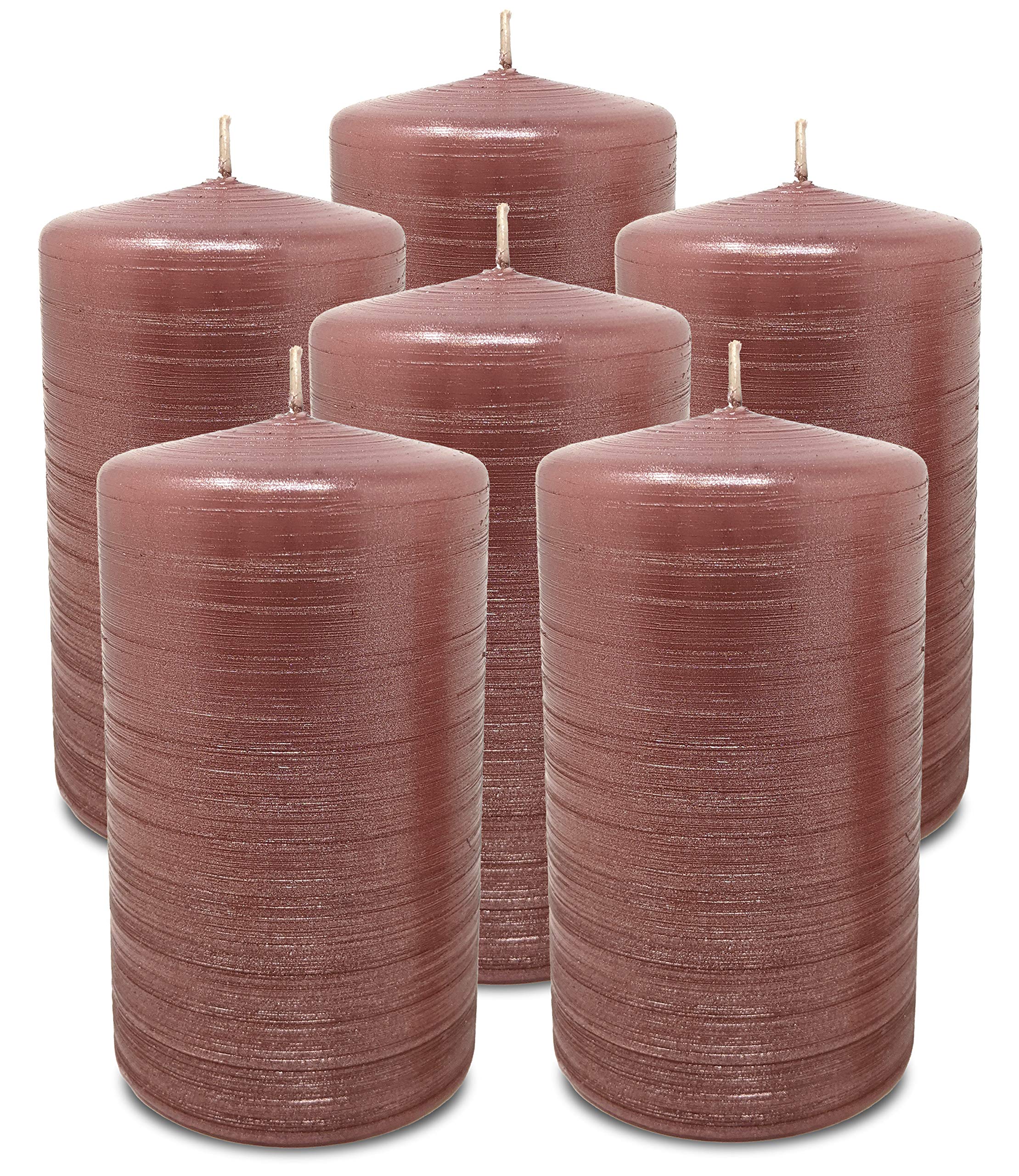 Hyoola Brushed Metallic Pillar Candles - 6 Pack - Rose Pink Pillar Candles - European Made Decorative Pillar Candles - 2.75 Inch x 5 Inch