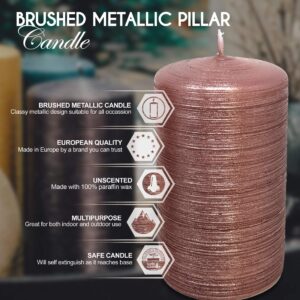 Hyoola Brushed Metallic Pillar Candles - 6 Pack - Rose Pink Pillar Candles - European Made Decorative Pillar Candles - 2.75 Inch x 5 Inch