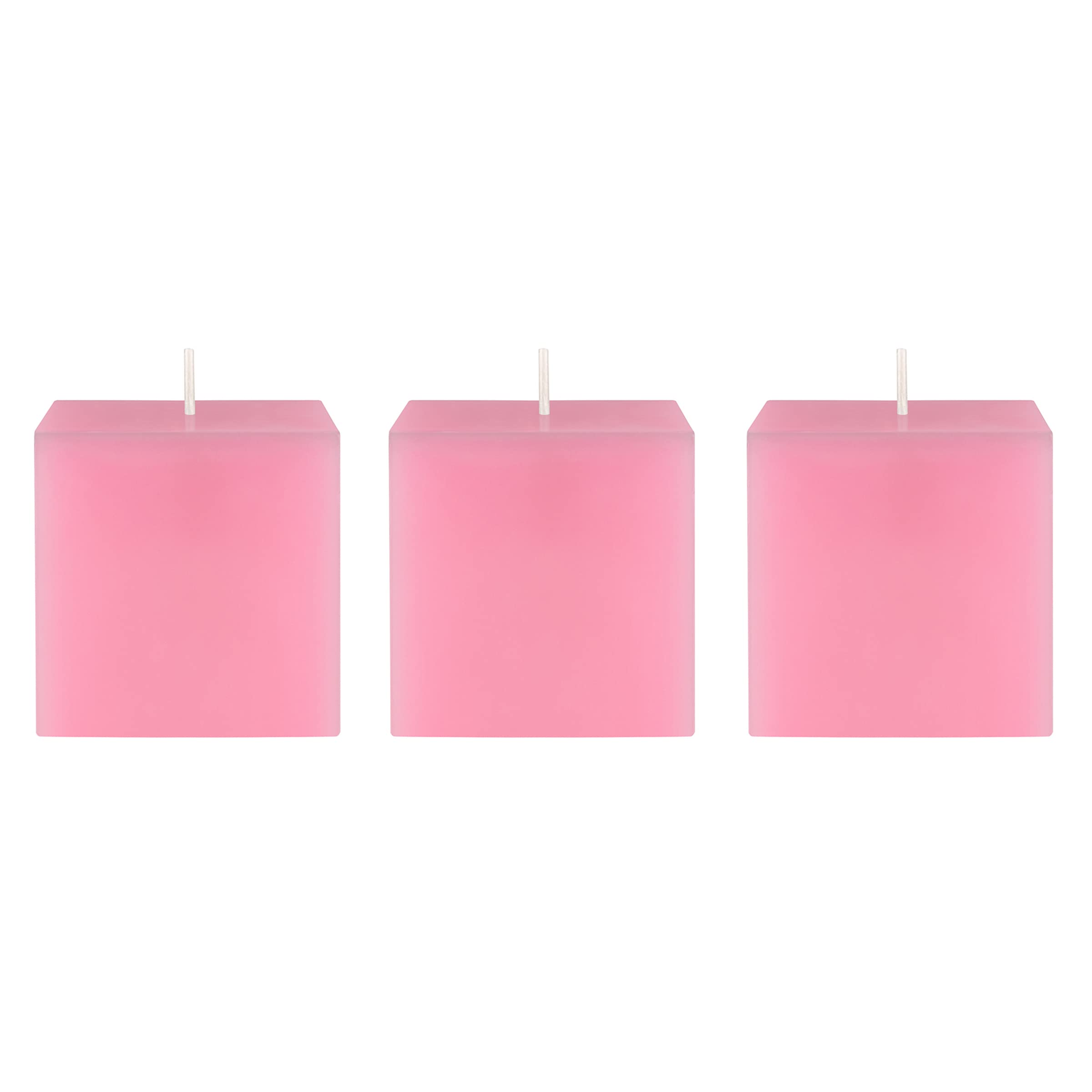 Mega Candles 3 pcs Unscented Pink Square Pillar Candle, Hand Poured Premium Wax Candles 3 Inch x 3 Inch, Home Décor, Wedding Receptions, Baby Showers, Birthdays, Celebrations, Party Favors & More