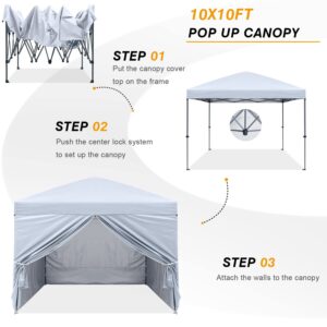 COOSHADE 10X10Ft Pop up Canopy Tent Enclosed Instant Folding Canopy Shelter with Elegant Church Window Outdoor Pavilion Cater Party Wedding BBQ Events Tent(White)