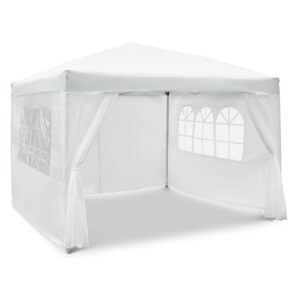 PHIKOOVA 10 x 10 ft Pop up Canopy Tent with 4 Sidewalls & 4 Sand Bags, Instant Folding Canopy Shelter with Elegant Church Window Outdoor Gazebo Easy Party Wedding Events Tent(White)