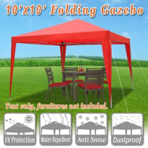 Strong Camel EZ POP UP Wedding Party Tent 10'x10' Folding Gazebo Beach Canopy W/Carry Bag 210D Oxford Fabric (red)