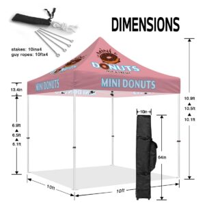 ABLEM8CANOPY Custom Canopy Tent 10x10 with Logo, Personalized Pop Up Canopy Tent with Optional Walls for Business Events, Trade Shows, Farmers Market, Roller Bag Included(Mini Donuts)