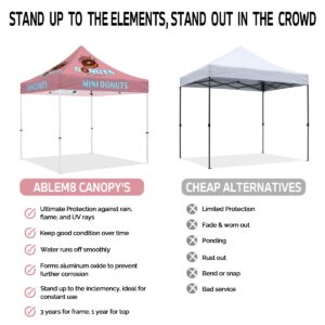 ABLEM8CANOPY Custom Canopy Tent 10x10 with Logo, Personalized Pop Up Canopy Tent with Optional Walls for Business Events, Trade Shows, Farmers Market, Roller Bag Included(Mini Donuts)