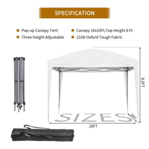 Klismos 10x10 Pop Up Canopy Outdoor Portable Party Beach Tent Instant Gazebo with 4 Removable Sidewalls for Wedding Party (White)