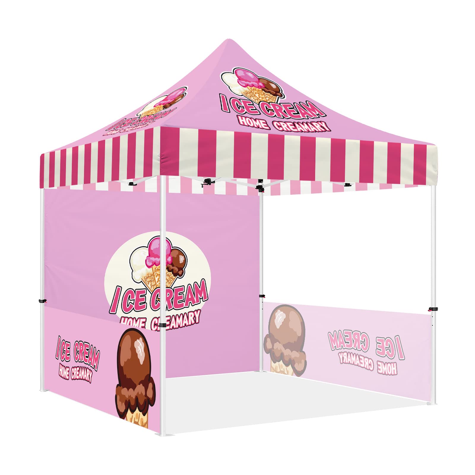 ABLEM8CANOPY Custom Canopy Tent 10x10 with Logo, Personalized Pop Up Canopy Tent with Optional Walls for Business Events, Trade Shows, Farmers Market, Roller Bag Included(ICE Cream)