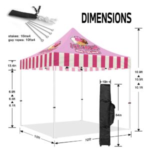 ABLEM8CANOPY Custom Canopy Tent 10x10 with Logo, Personalized Pop Up Canopy Tent with Optional Walls for Business Events, Trade Shows, Farmers Market, Roller Bag Included(ICE Cream)