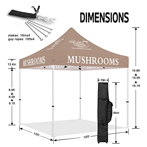 ABLEM8CANOPY Custom Canopy Tent 10x10 with Logo, Personalized Pop Up Canopy Tent with Optional Walls for Business Events, Trade Shows, Farmers Market, Roller Bag Included(Mushroom)