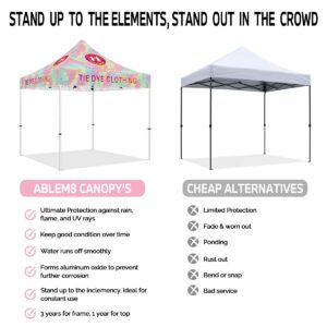 ABLEM8CANOPY Custom Canopy Tent 10x10 with Logo, Personalized Pop Up Canopy Tent with Optional Walls for Business Events, Trade Shows, Farmers Market, Roller Bag Included(TIE DYE)