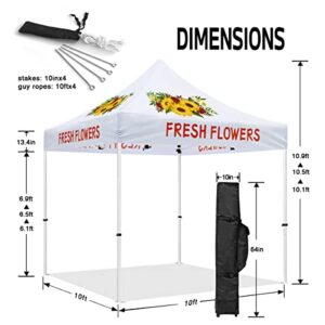 ABLEM8CANOPY Custom Canopy Tent 10x10 with Logo, Personalized Pop Up Canopy Tent with Optional Walls for Business Events, Trade Shows, Farmers Market, Roller Bag Included(Fresh Flower)