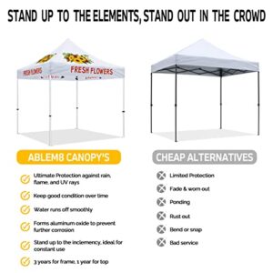 ABLEM8CANOPY Custom Canopy Tent 10x10 with Logo, Personalized Pop Up Canopy Tent with Optional Walls for Business Events, Trade Shows, Farmers Market, Roller Bag Included(Fresh Flower)