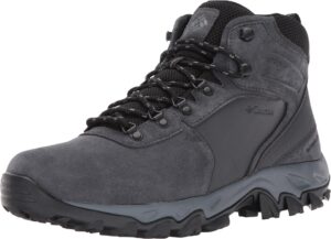 columbia men's newton ridge plus ii suede waterproof boot, breathable with high-traction grip, shark/black,11