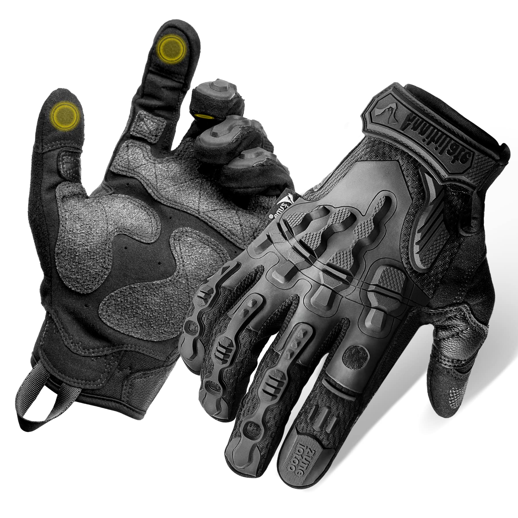 ZUNE LOTOO Tactical Gloves for Men, Touchscreen Motorcycle Gloves Padded Finger Impact Protection, Black Leather Safety Work Gloves Cut Resistant for Paintball Airsoft Range Skeleton Women X-large