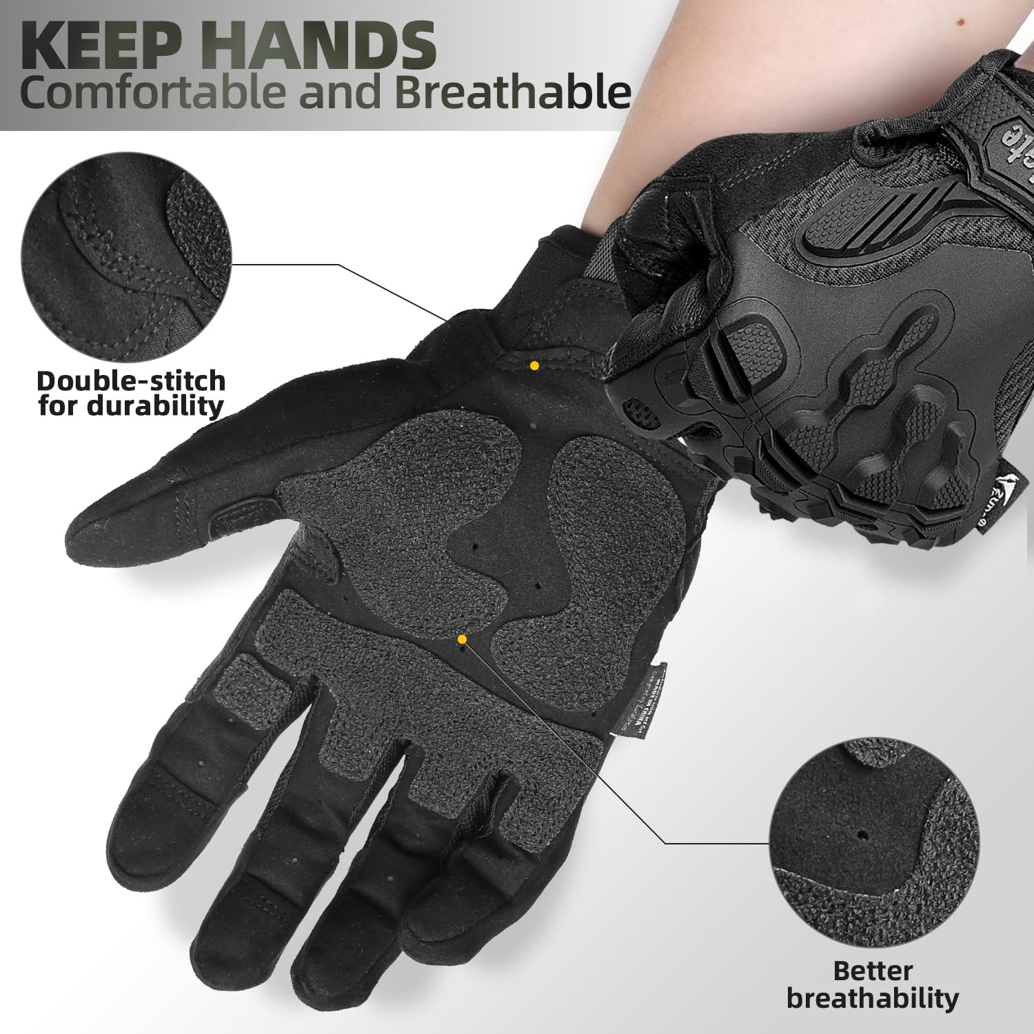 ZUNE LOTOO Tactical Gloves for Men, Touchscreen Motorcycle Gloves Padded Finger Impact Protection, Black Leather Safety Work Gloves Cut Resistant for Paintball Airsoft Range Skeleton Women X-large