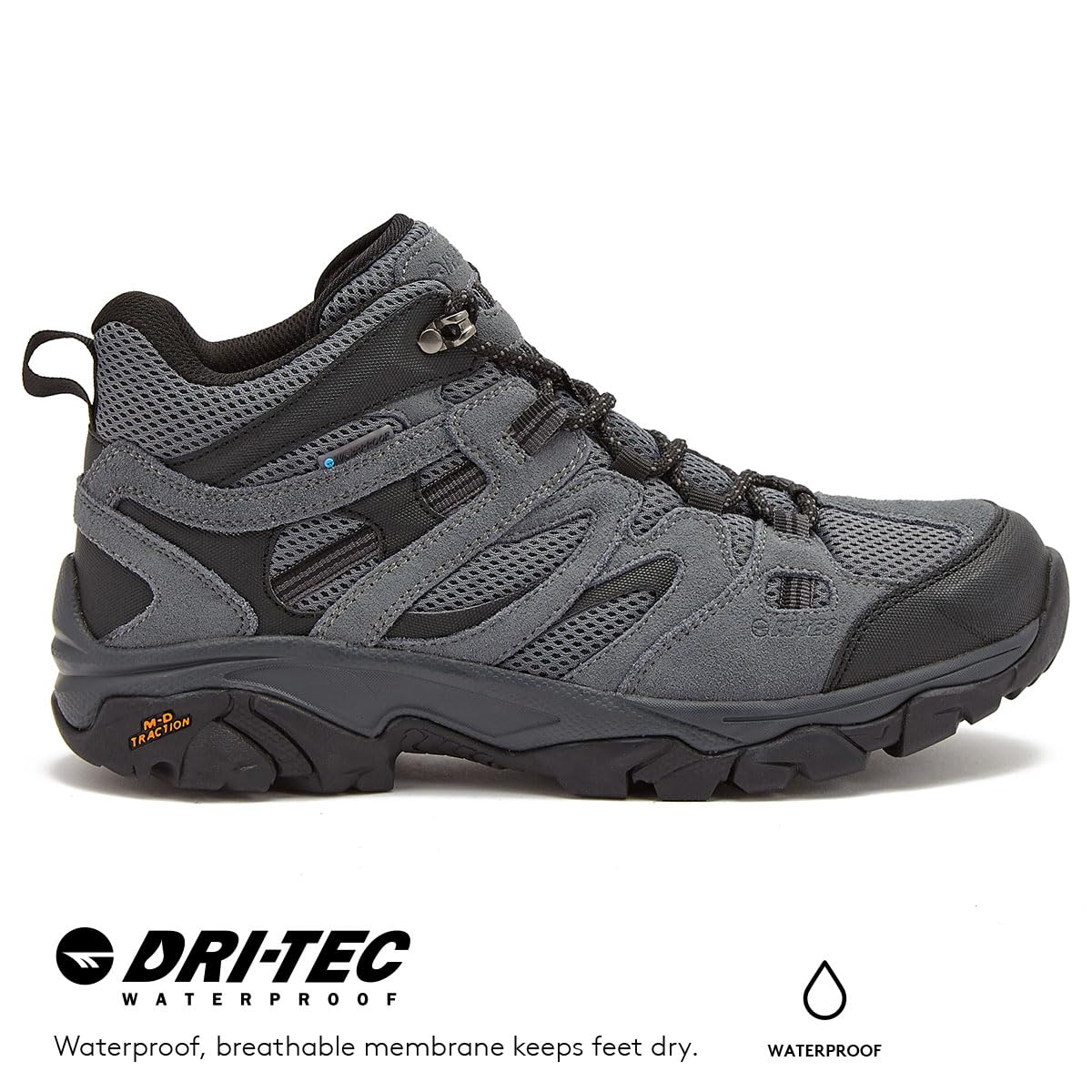 HI-TEC Ravus WP Mid Waterproof Hiking Boots for Men, Lightweight Breathable Outdoor Trekking Shoes - Dark Grey, 11 Medium