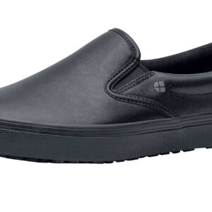 Shoes for Crews Merlin, Slip-On, Men's, Women's, Unisex, Slip Resistant Work Shoes, Black Leather, Men's Size 6.5 Wide, Women's Size 8 Wide