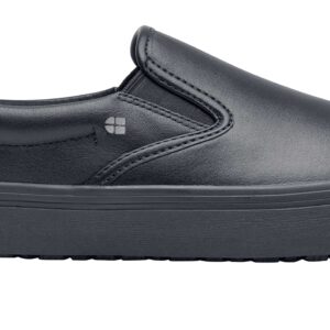 Shoes for Crews Merlin, Slip-On, Men's, Women's, Unisex, Slip Resistant Work Shoes, Black Leather, Men's Size 6.5 Wide, Women's Size 8 Wide