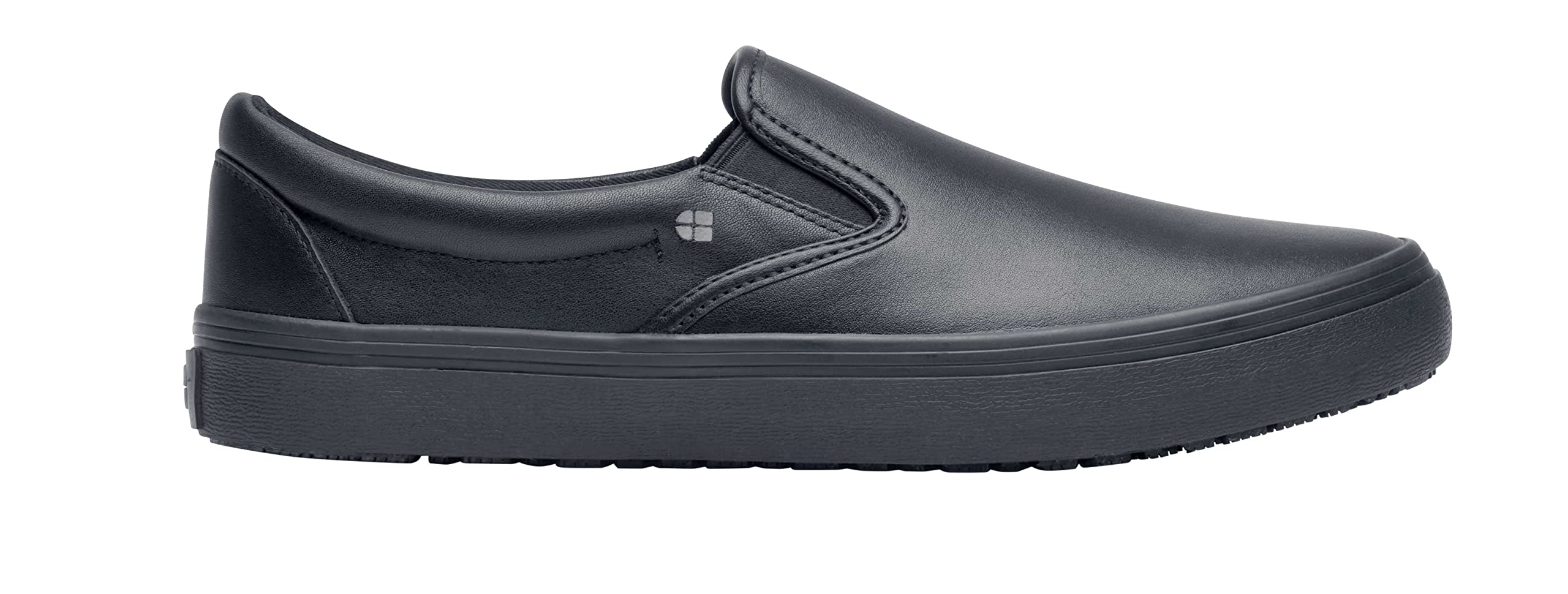 Shoes for Crews Merlin, Slip-On, Men's, Women's, Unisex, Slip Resistant Work Shoes, Black Leather, Men's Size 6.5 Wide, Women's Size 8 Wide