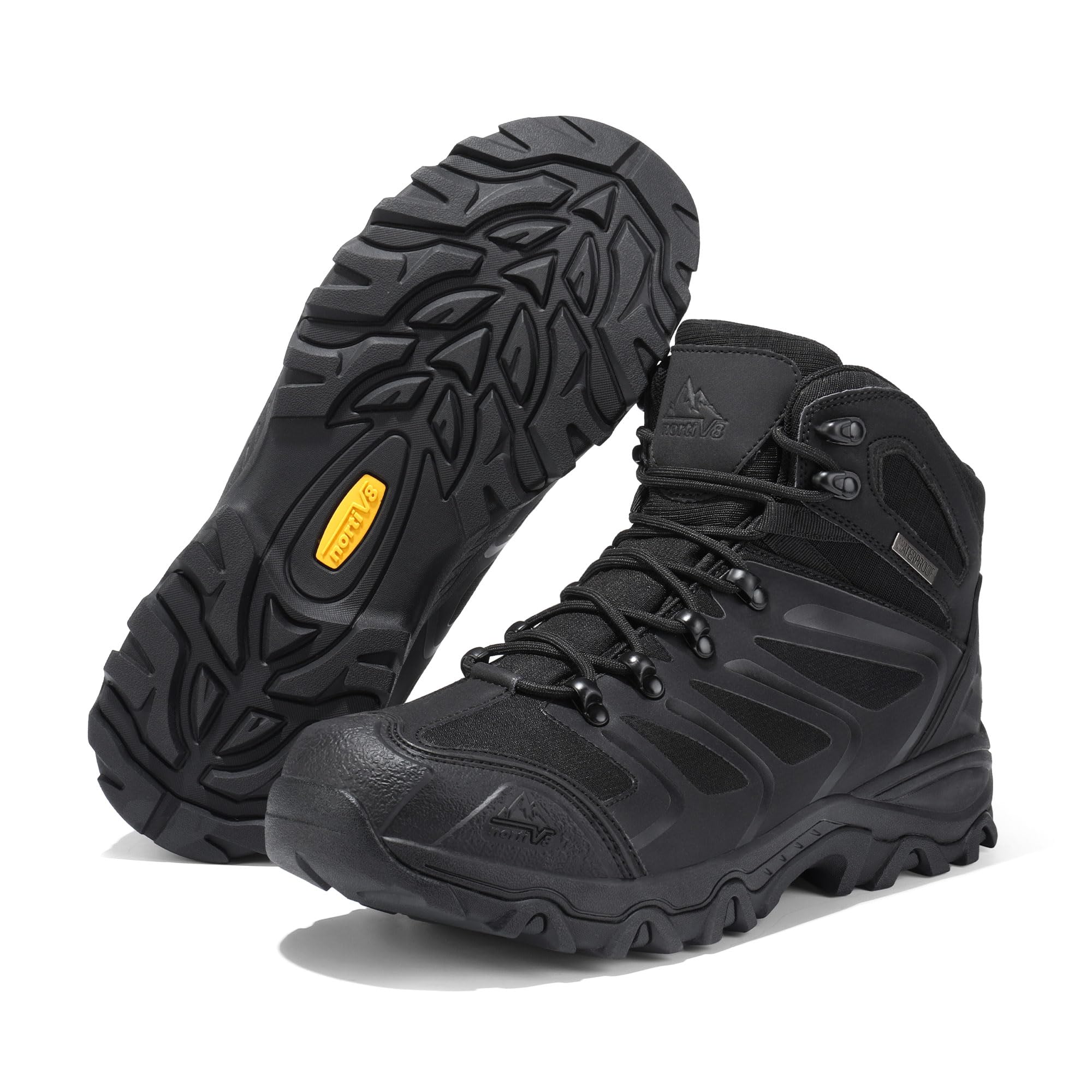 NORTIV 8 Men's Hiking Boots Waterproof Work Outdoor Trekking Backpacking Mountaineering Lightweight Trails Shoes Size 11 M US ALL BLACK 160448_M Armadillo