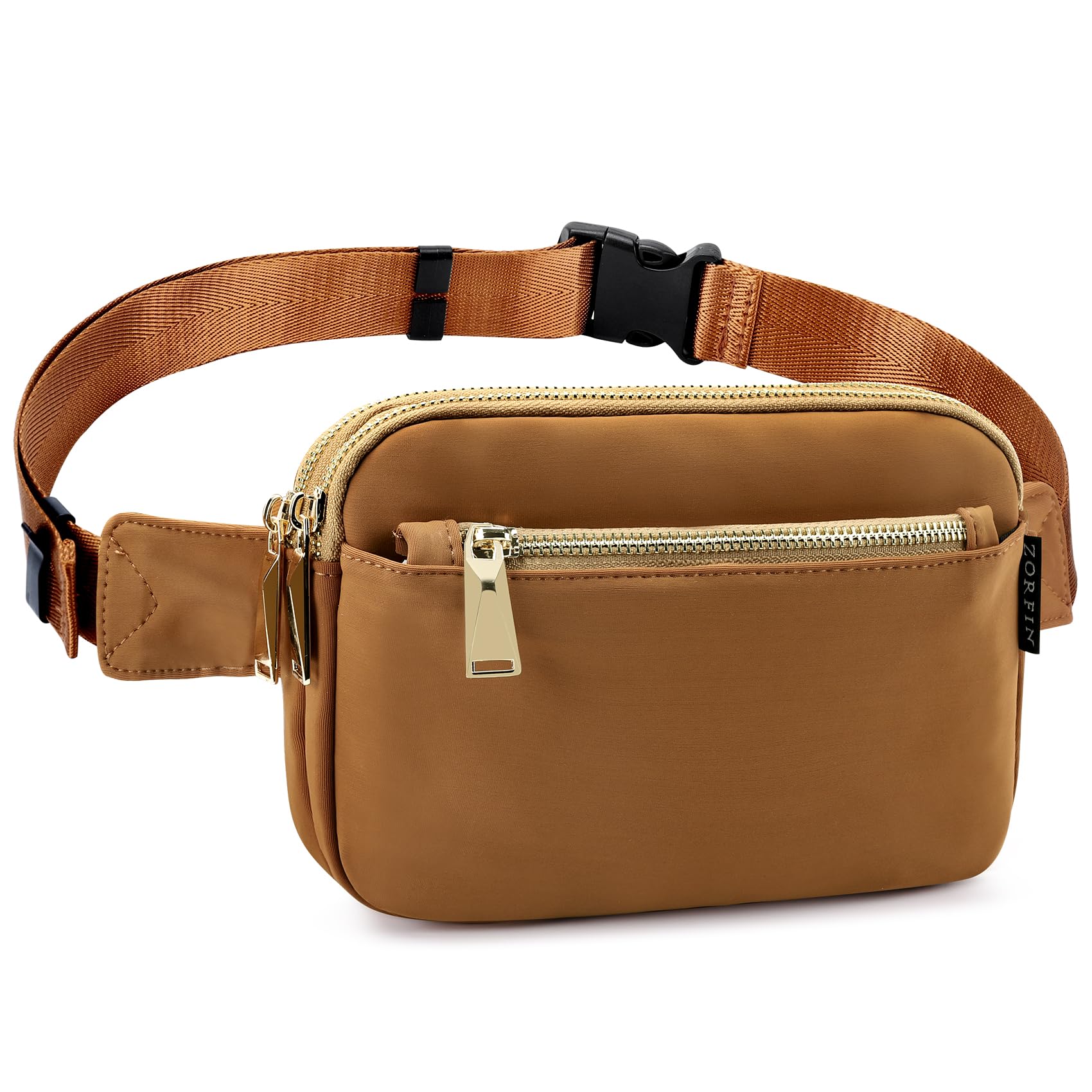 ZORFIN Fanny Packs for Women Men: Crossbody Belt Bag with Adjustable Strap - Fashion Waist Packs for Workout Running Traveling Hiking Brown