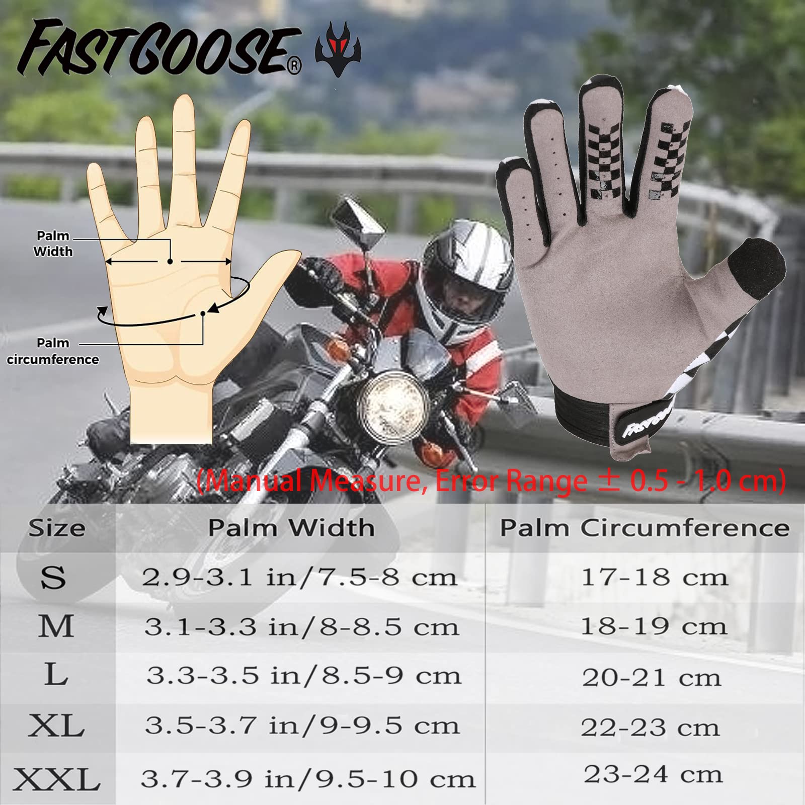 FASTGOOSE Cycling Gloves Bike Gloves Bicycle Gloves for Men/Women,Full-Finger Touch-Screen Breathable Mountain Bike Racing Gloves for ATV MTB,Motocross Gloves Motorcycle Gloves (Black/White, Large)