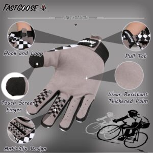 FASTGOOSE Cycling Gloves Bike Gloves Bicycle Gloves for Men/Women,Full-Finger Touch-Screen Breathable Mountain Bike Racing Gloves for ATV MTB,Motocross Gloves Motorcycle Gloves (Black/White, Large)