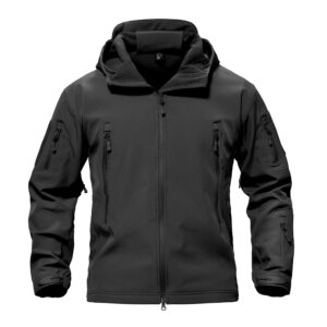 tacvasen men's classic fleece liner hooded outwear softshell tactical jacket black,us l