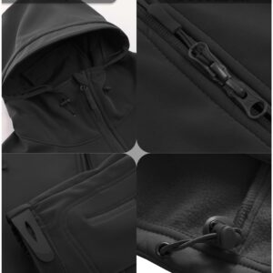 TACVASEN Men's Classic Fleece Liner Hooded Outwear Softshell Tactical Jacket Black,US L