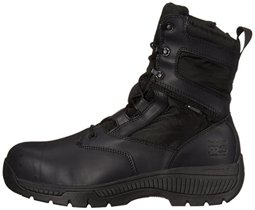 Timberland PRO Men's 8 Inch Valor Comp Toe Waterproof Side Zip Work Boot, Black Smooth Leather Ballistic Nylon, 4.5 W US