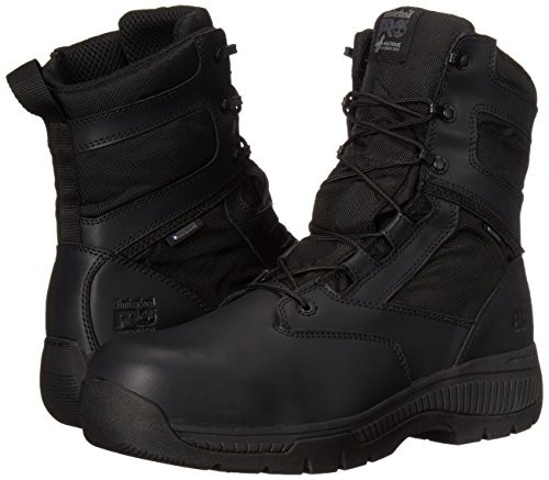 Timberland PRO Men's 8 Inch Valor Comp Toe Waterproof Side Zip Work Boot, Black Smooth Leather Ballistic Nylon, 4.5 W US