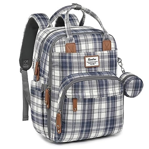 RUVALINO Diaper Bag Backpack - Multifunction Travel Back Pack Maternity Baby Changing Bags, Diaper Changing Totes, Large Capacity, Waterproof and Stylish, Baby Travel Essential, Blue Plaid