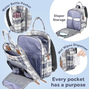 RUVALINO Diaper Bag Backpack - Multifunction Travel Back Pack Maternity Baby Changing Bags, Diaper Changing Totes, Large Capacity, Waterproof and Stylish, Baby Travel Essential, Blue Plaid