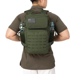 QT&QY 25L Military Tactical Backpacks For men Motorcycle Army Laser cut Molle Daypack small EDC Bug Out Bag Gym Rucksack With Dual Cup Holders medical Rucksack Green