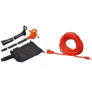 BLACK+DECKER 3-in-1 Electric Leaf Blower, Leaf Vacuum, Mulcher (BEBL7000) & Amazon Basics 50-Foot 3-Prong Vinyl Indoor/Outdoor Extension Cord - 13 Amps, 1625 Watts, 125 VAC, Orange