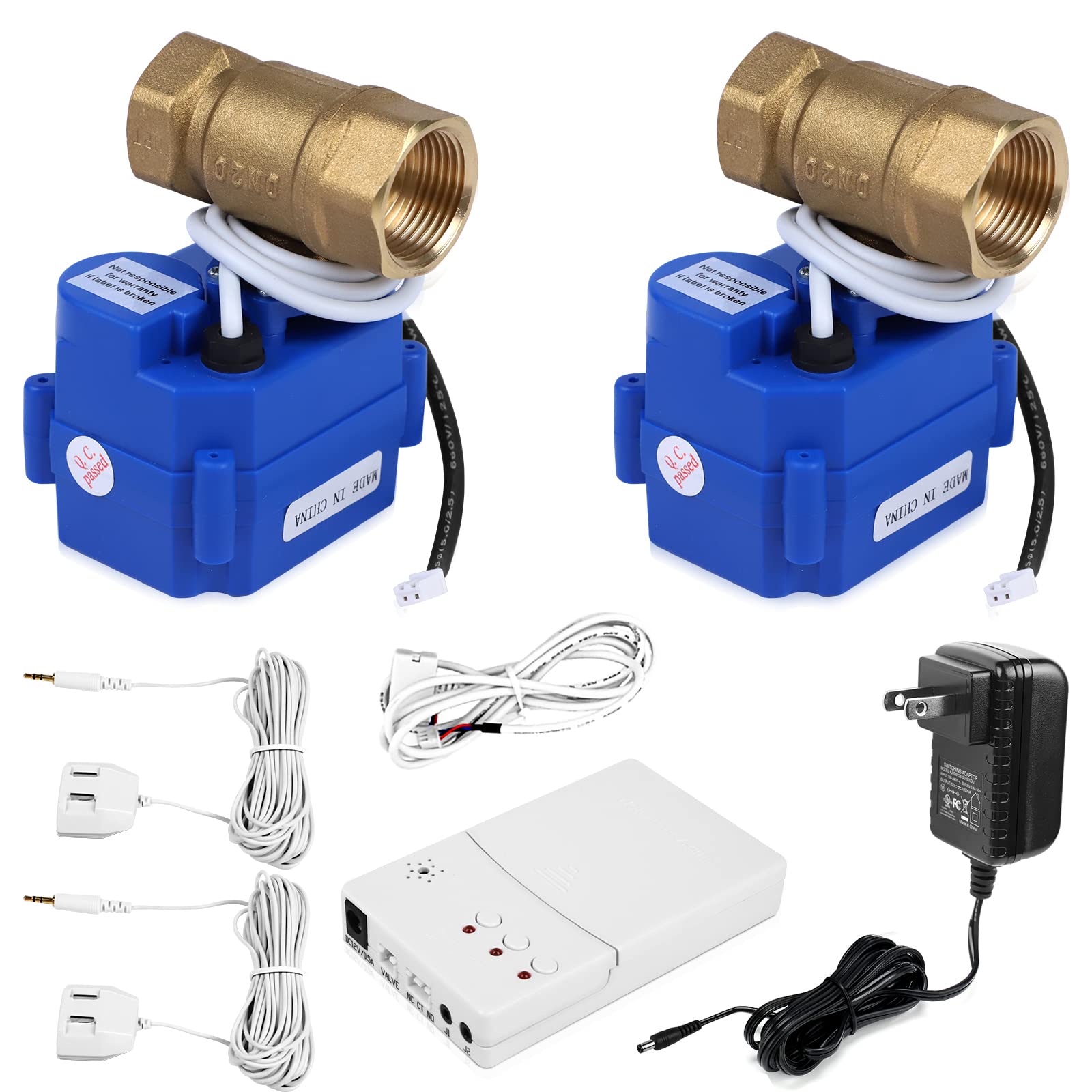 E-SDS Automatic Water Leak Shut off Valve System,Water Leak Detector with 2 Valves,2 Sensors and Sounds Alarm,for Pipes 3/4 NPT,Flood Prevention for Laundry Washing Machines,Water Heaters and More