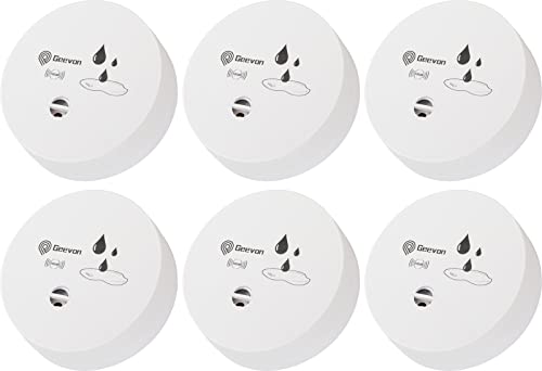 Geevon 6 Pack Water Leak Detectors, 100dB Water Sensor Alarms Flood Detector for Basements, Bathrooms, Laundry Rooms, Kitchens, Garages, and Attics, Water Alarms Battery-Operated (Battery Included)