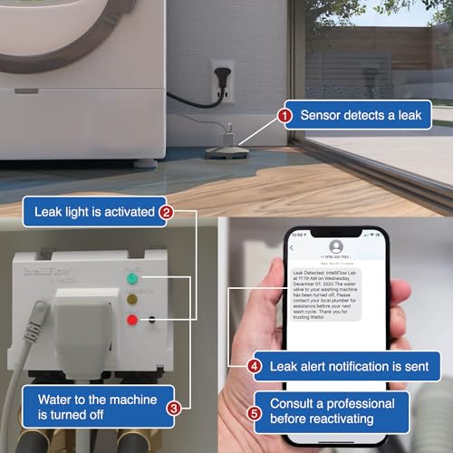 Watts Intelliflow A2C-SC 1/2 Washing Machine Smart Water Shutoff Valve With Leak Sensor and Real-time Text and Email Alert Capability, Without Wall Box