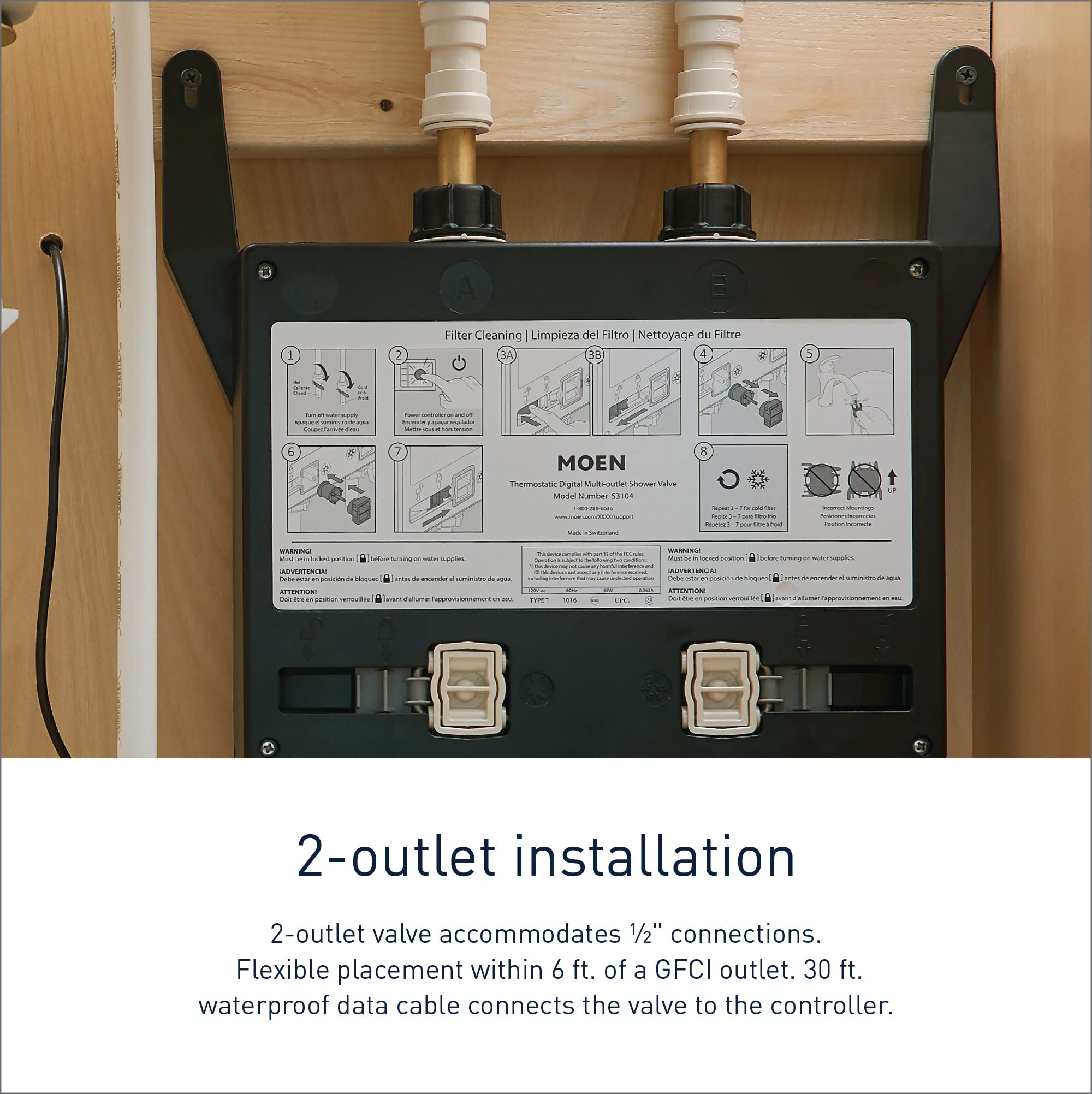 Moen Smart Shower 2-Outlet Digital Thermostatic Shower Valve with 1/2" Connections, S3102