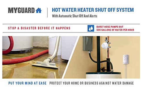 MyGuard Automatic Hot Water Heater Shut Off System and Water Leak Alarm and Detector, Quality Design and Material, Easy Installation, Compatible with Most Lever Action Ball Valves