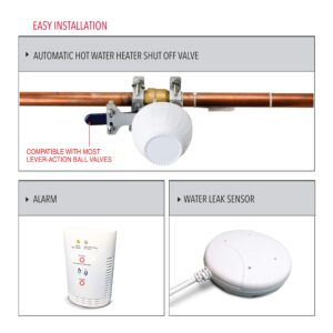 MyGuard Automatic Hot Water Heater Shut Off System and Water Leak Alarm and Detector, Quality Design and Material, Easy Installation, Compatible with Most Lever Action Ball Valves